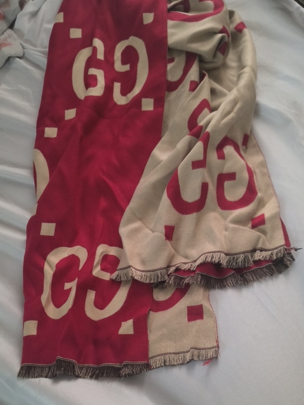 Monogram Red And Tan Scarf New Without Tags